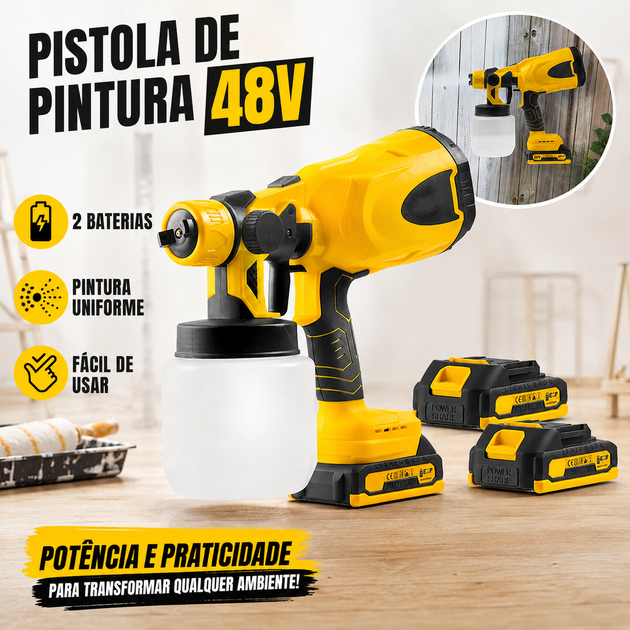 Pintura Rápida e Uniforme Pistola HVLP 48V Sem Fio com 2 Baterias para Móveis, Paredes, Portas e Reformas #Pintura #DIY