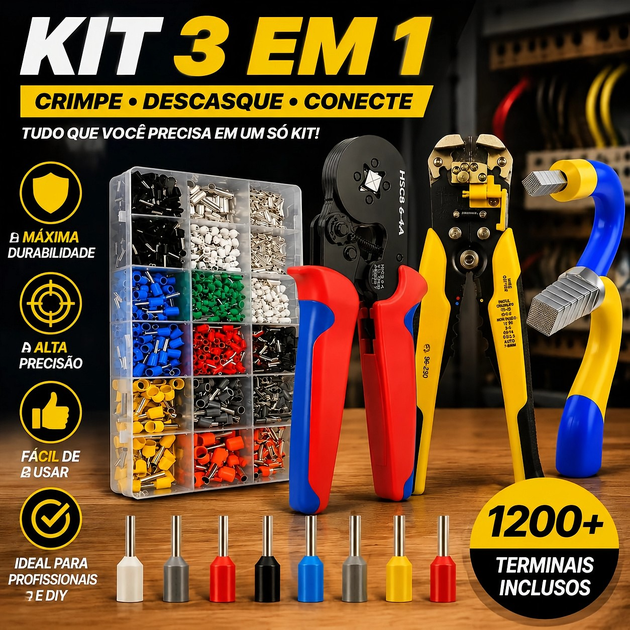 Kit Profissional Alicate Crimpador Decapador 1200 Terminais 0,25–10mm² Organização Fácil #ferramentas #eletrica #DIY #oficina #manutencao
