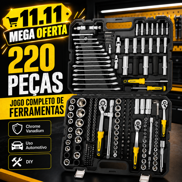 Jogo Kit De Ferramentas Completo JAVORINE 220 Pecas Aco Cromo Vanadio Maleta Soquetes Chaves Catraca Para Carro Automotivo DIY Casa